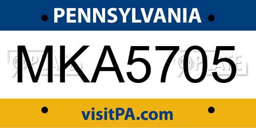 MKA5705 Pennsylvania License Plate