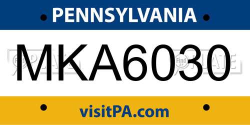 MKA6030 Pennsylvania License Plate
