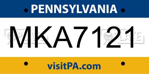 MKA7121 Pennsylvania License Plate