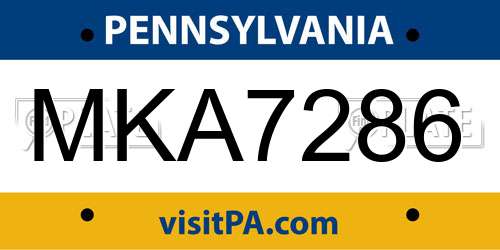 MKA7286 Pennsylvania License Plate