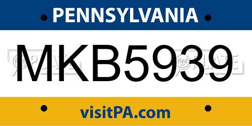MKB5939 Pennsylvania License Plate