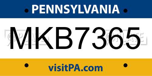 MKB7365 Pennsylvania License Plate
