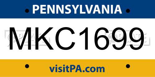 MKC1699 Pennsylvania License Plate