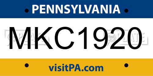 MKC1920 Pennsylvania License Plate