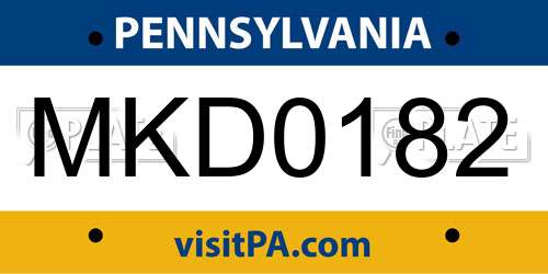 MKD0182 Pennsylvania License Plate