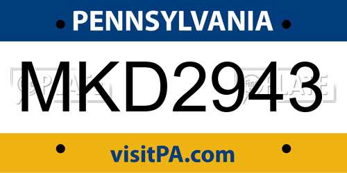 MKD2943 Pennsylvania License Plate