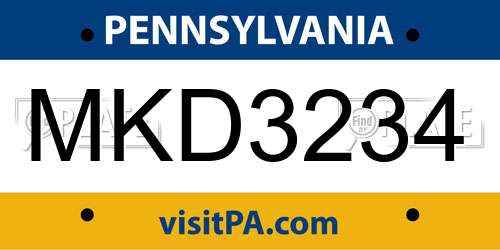 MKD3234 Pennsylvania License Plate