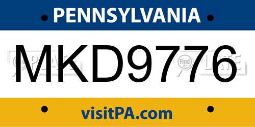 MKD9776 Pennsylvania License Plate