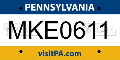 MKE0611 Pennsylvania License Plate