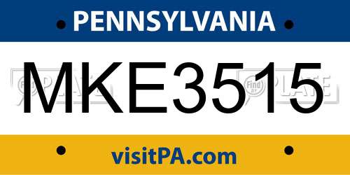 MKE3515 Pennsylvania License Plate