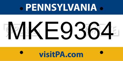 MKE9364 Pennsylvania License Plate