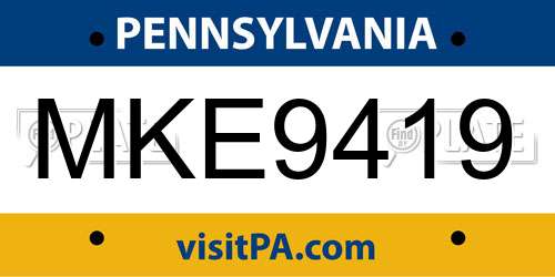 MKE9419 Pennsylvania License Plate