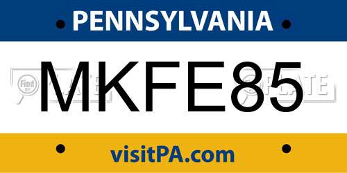 MKFE85 Pennsylvania License Plate