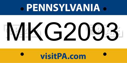 MKG2093 Pennsylvania License Plate