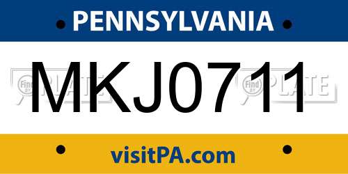 MKJ0711 Pennsylvania License Plate