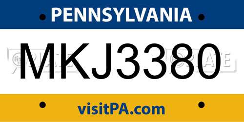 MKJ3380 Pennsylvania License Plate