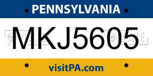 MKJ5605 Pennsylvania License Plate