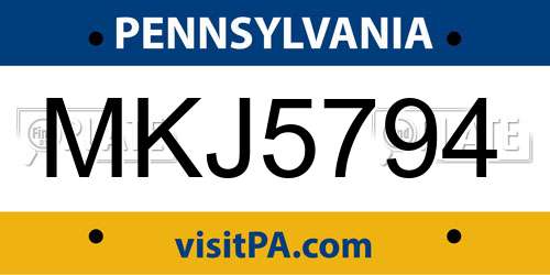 MKJ5794 Pennsylvania License Plate