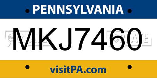 MKJ7460 Pennsylvania License Plate