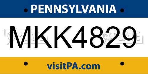 MKK4829 Pennsylvania License Plate