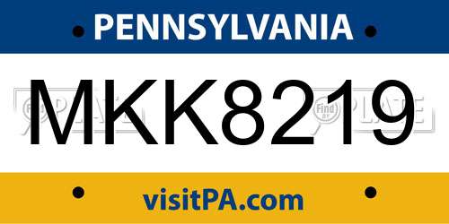 MKK8219 Pennsylvania License Plate