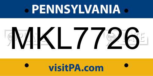 MKL7726 Pennsylvania License Plate