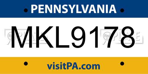 MKL9178 Pennsylvania License Plate