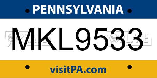 MKL9533 Pennsylvania License Plate