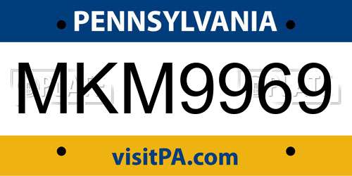 MKM9969 Pennsylvania License Plate