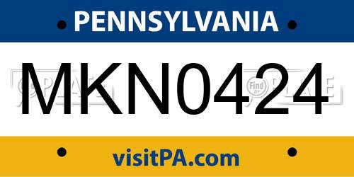 MKN0424 Pennsylvania License Plate