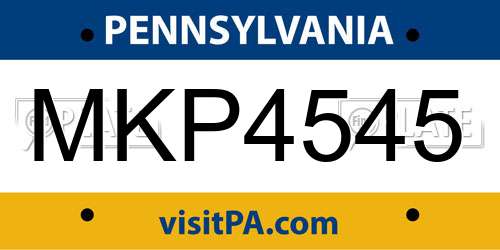 MKP4545 Pennsylvania License Plate