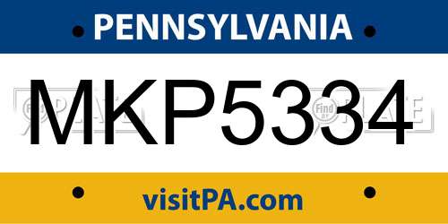 MKP5334 Pennsylvania License Plate