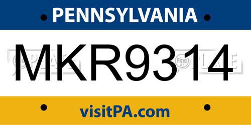 MKR9314 Pennsylvania License Plate