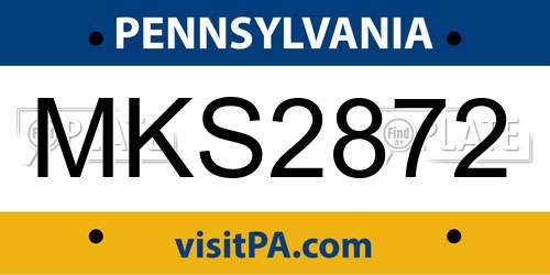 MKS2872 Pennsylvania License Plate