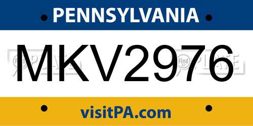 MKV2976 Pennsylvania License Plate