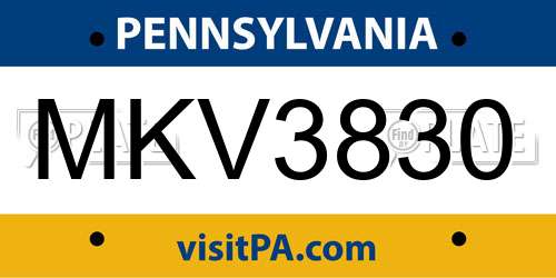 MKV3830 Pennsylvania License Plate