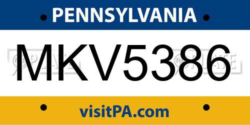 MKV5386 Pennsylvania License Plate