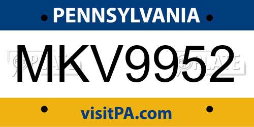MKV9952 Pennsylvania License Plate