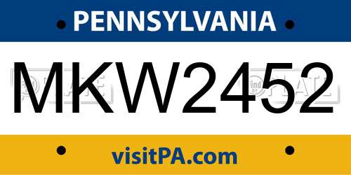 MKW2452 Pennsylvania License Plate
