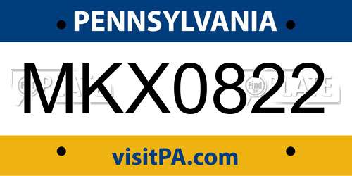 MKX0822 Pennsylvania License Plate