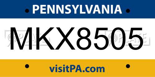 MKX8505 Pennsylvania License Plate