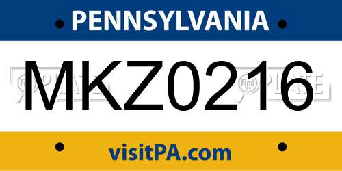 MKZ0216 Pennsylvania License Plate
