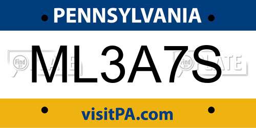 ML3A7S Pennsylvania License Plate