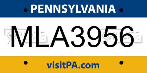 MLA3956 Pennsylvania License Plate