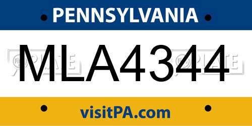 MLA4344 Pennsylvania License Plate