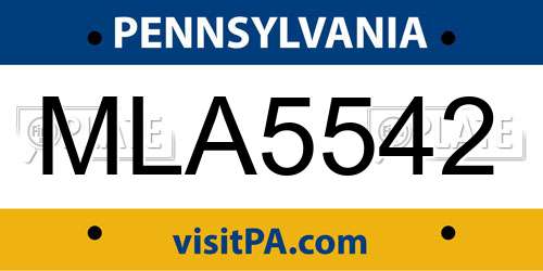 MLA5542 Pennsylvania License Plate