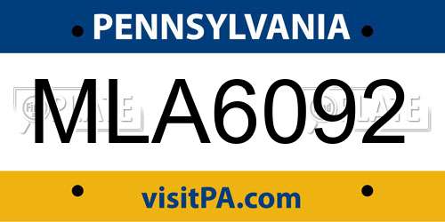 MLA6092 Pennsylvania License Plate