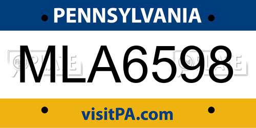 MLA6598 Pennsylvania License Plate