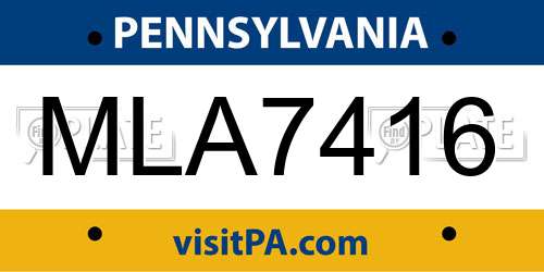 MLA7416 Pennsylvania License Plate