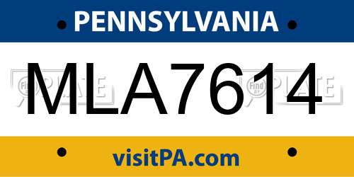 MLA7614 Pennsylvania License Plate